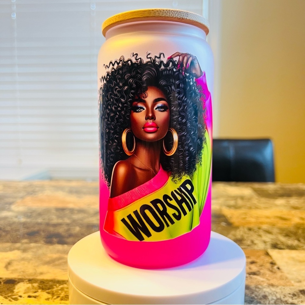 Colorful 'WORSHIP' Faith Graphic 16 oz Glass Tumbler